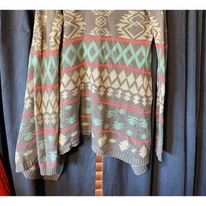 Rock & Roll Cowgirl teal and pink Navajo inspired Cardigan size small